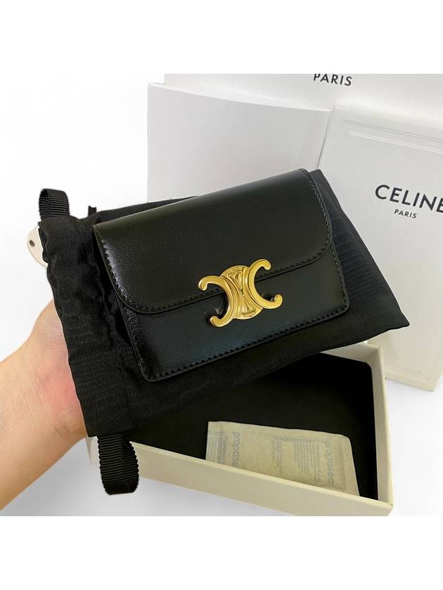 Triomphe Shiny Calfskin Flap Card Wallet Black - CELINE - BALAAN 4