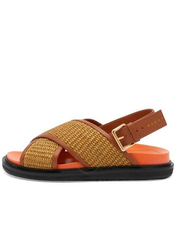 Marni Ladies Raw Siena / Dust Apricot Fussbett Rafia Sandal, Brand Size 35 ( US Size 5 ) - MARNI - BALAAN 1