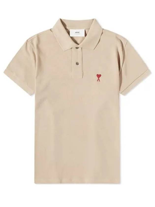 Men's Heart Logo Polo Shirt Champagne - AMI - BALAAN 3