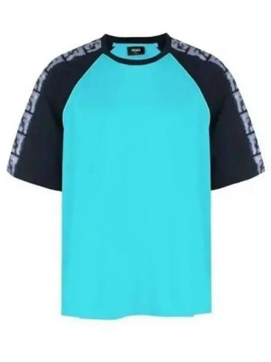 FF Raglan Short Sleeve T-Shirt Blue - FENDI - BALAAN 2