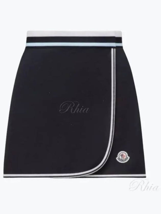 Logo Patch Wrap A-Line Skirt Night Blue - MONCLER - BALAAN 2