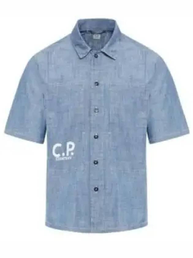 Chambray Logo Short Sleeve Shirt Blue - CP COMPANY - BALAAN 1