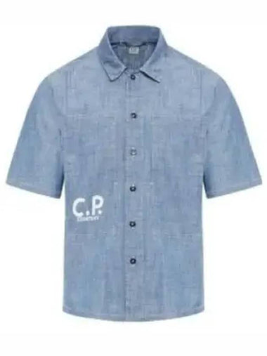 Chambray Logo Short Sleeve Shirt Blue - CP COMPANY - BALAAN 1