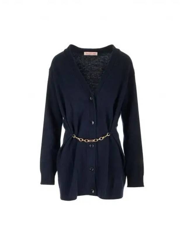 Logo Signature V Neck Cardigan Navy - VALENTINO - BALAAN 2