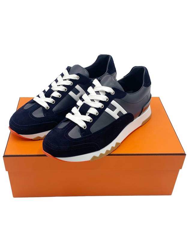 Trail Sneakers Calfskin Suede Goatskin Marine - HERMES - BALAAN 3