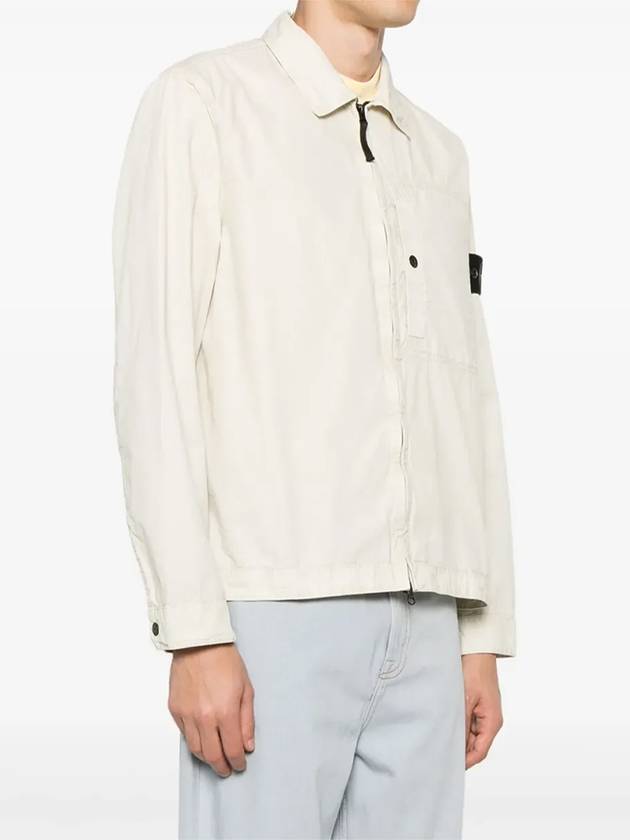 Logo Patch Overshirt Zip-Up Jacket Beige - STONE ISLAND - BALAAN 3