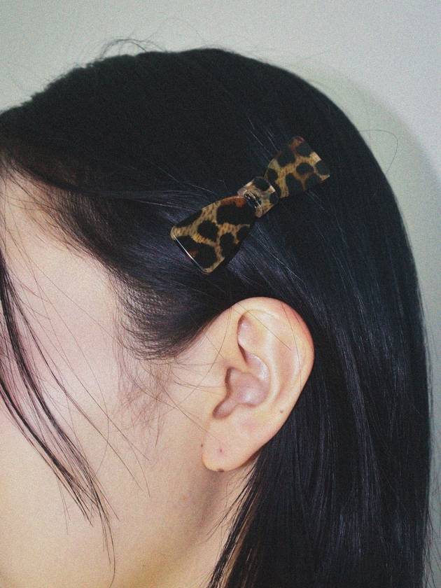 LEOPARD RIBBON HAIR PIN Leopard ribbon clip pin - USITE - BALAAN 3