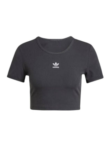 Essentials Lip Cropped Cotton Short Sleeved T-Shirt Black - ADIDAS - BALAAN 1