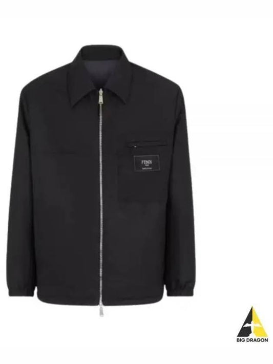 nylon reversible zip-up jacket black - FENDI - BALAAN.