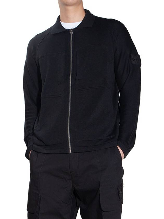 Men's Patch Pocket Zip-Up Cardigan Black - STONE ISLAND - BALAAN 2