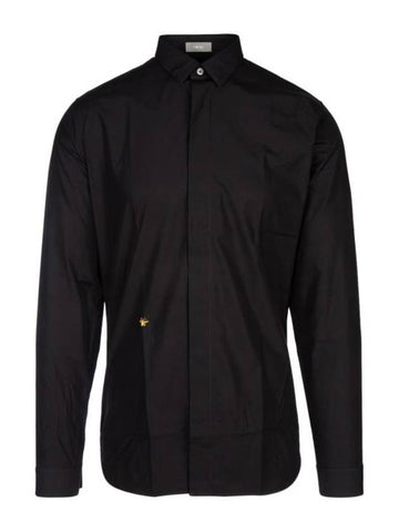 Cotton Poplin Bee Embroidery Long Sleeve Shirt Black - DIOR - BALAAN 1