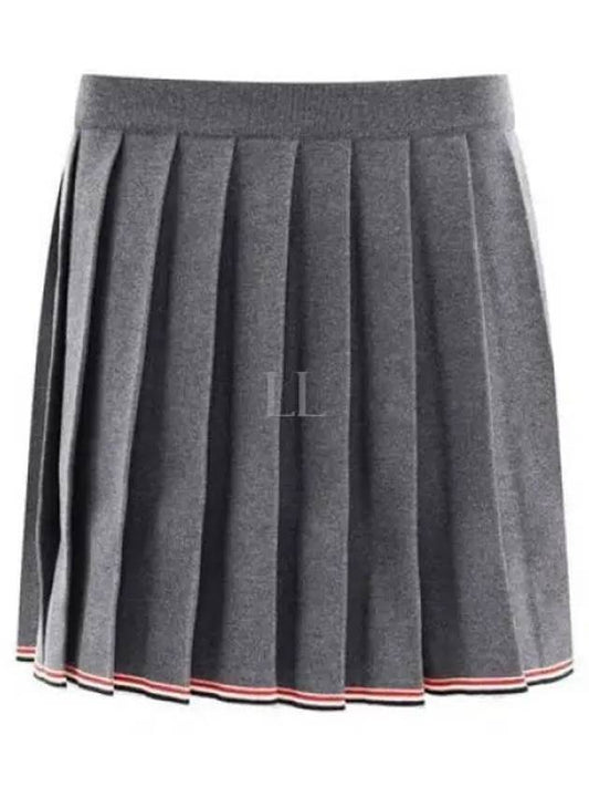 Full Needle Stitch Merino Wool Tipping Pleated Skirt Grey - THOM BROWNE - BALAAN 2