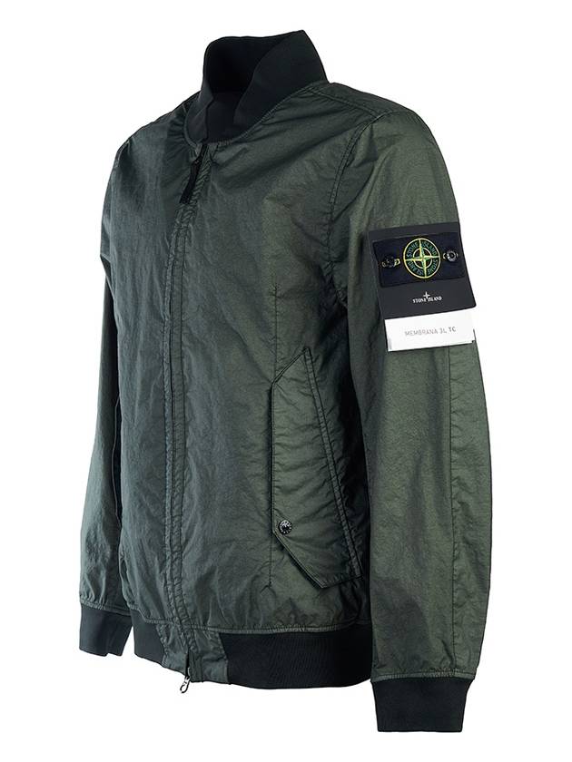 Men's Wappen Patch Zip-Up Bomber Jacket Green - STONE ISLAND - BALAAN 3