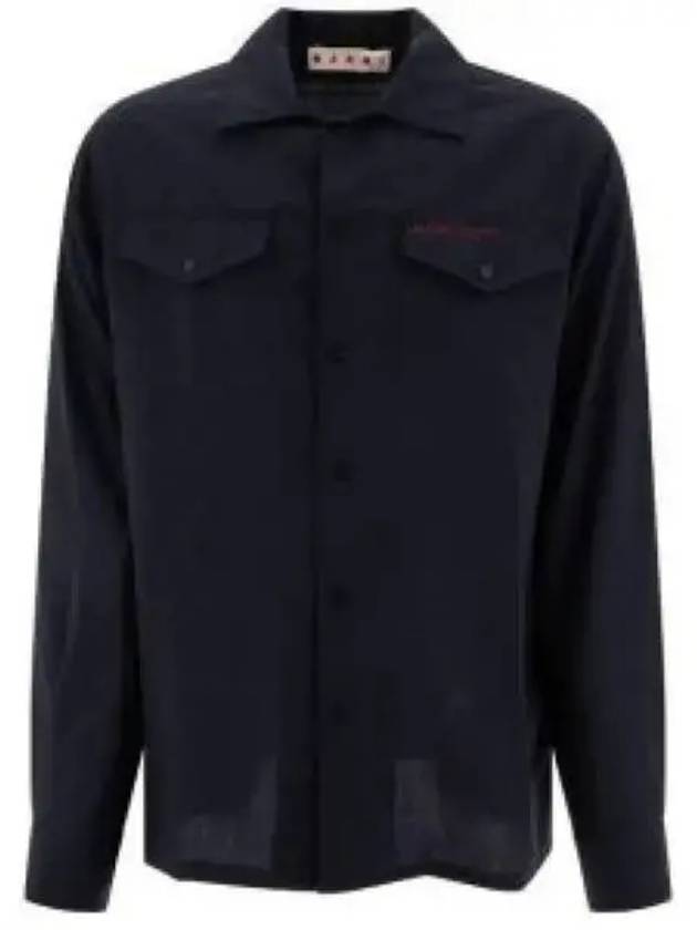 Logo Relaxed Fit Virgin Wool Long Sleeve Shirt Navy - MARNI - BALAAN 2