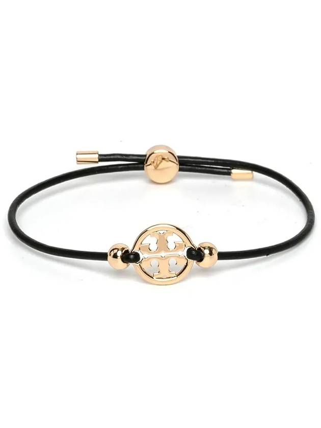 Miller Logo Charm Slider Leather Bracelet Black - TORY BURCH - BALAAN 3