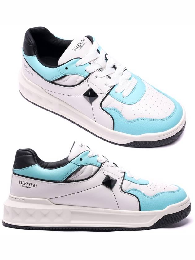 Nappa Leather One Stud Low Top Sneakers White Sky Blue - VALENTINO - BALAAN 3