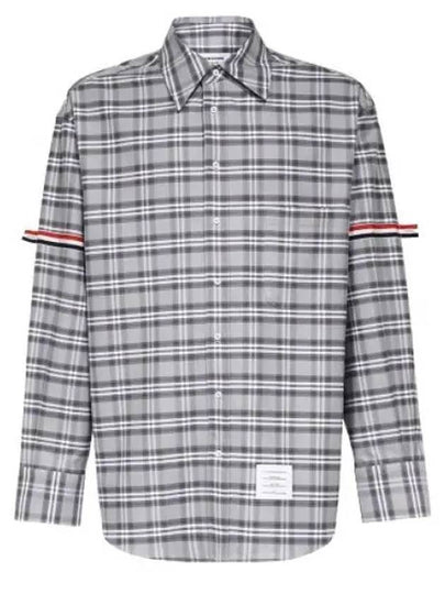 Prince of Wales Armband Oversized Long Sleeve Shirt Medium Grey - THOM BROWNE - BALAAN 2