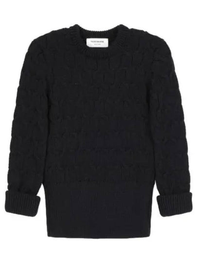 Merino Crisscross Cable Stitch Crewneck Knit Top Navy - THOM BROWNE - BALAAN 2