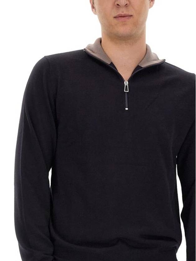 Zip Neck Merino Wool Knit Top Navy - PAUL SMITH - BALAAN 3