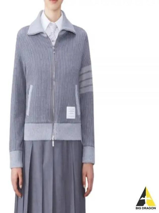 Women's 4-Bar Funnel-Neck Zip-Up Jacket Grey - THOM BROWNE - BALAAN 2