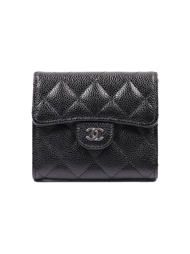 Small Classic Flap Wallet Grained Calfskin Silver Black - CHANEL - BALAAN 2