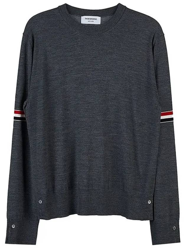 Merino Striped Crew Neck Knit Top Grey - THOM BROWNE - BALAAN 2