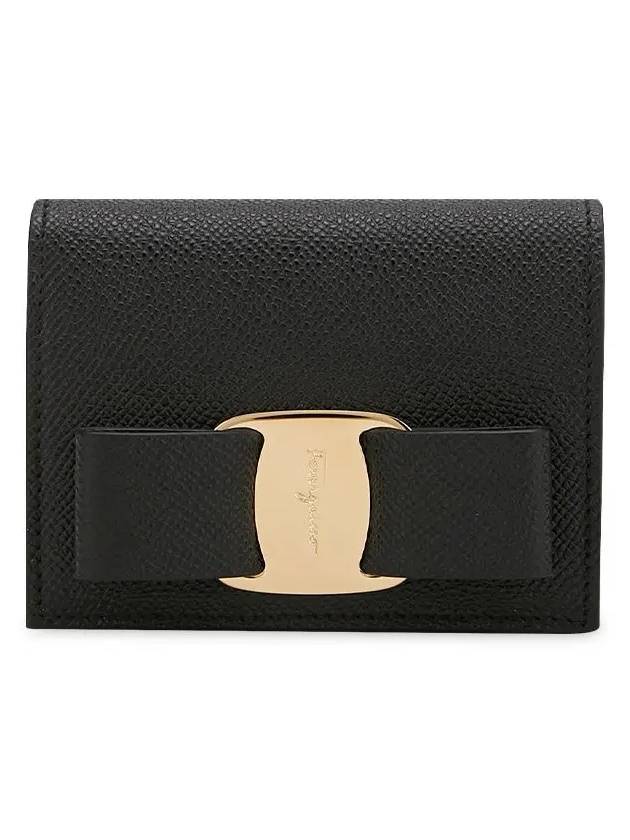 Vara Bow Gloss Flap Half Wallet Black - SALVATORE FERRAGAMO - BALAAN 2