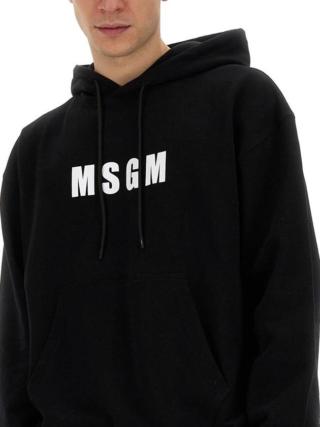 Logo Print Cotton Hoodie Black - MSGM - BALAAN 5