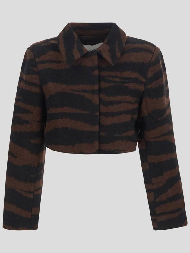 Brown Cropped Jacket With Zebra Motif In Wool Woman - GANNI - BALAAN 1