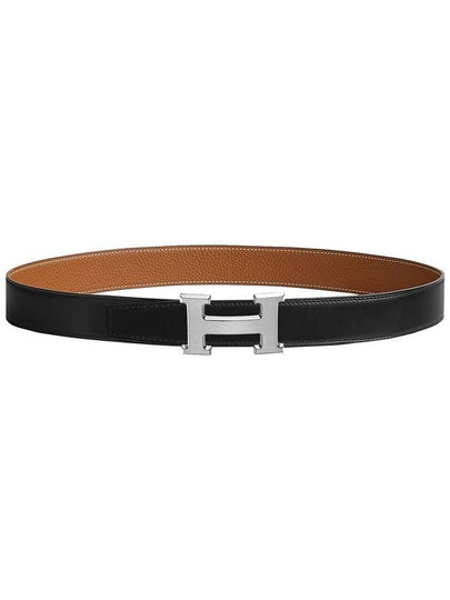 H Buckle 32MM Reversible Leather Belt Gris Moyen Noir Gold - HERMES - BALAAN 2