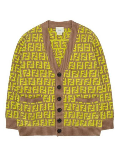 Kids FF Logo V-Neck Cardigan Yellow - FENDI - BALAAN 1