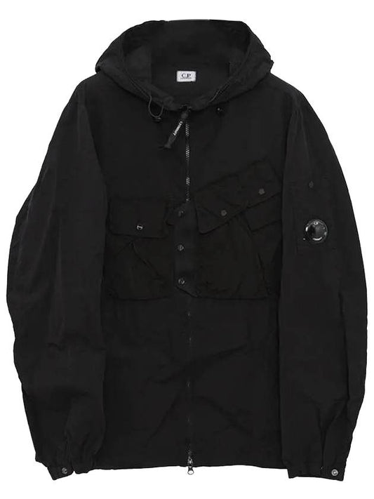 Men's Lens Pocket Nylon Hooded Jacket Black - CP COMPANY - BALAAN.