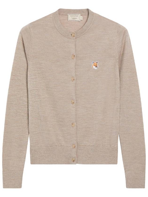 Fox Head Patch Adjusted Round Neck Cardigan Beige Melange - MAISON KITSUNE - BALAAN.