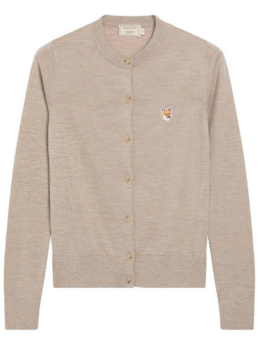 Fox Head Patch Adjusted Round Neck Cardigan Beige Melange - MAISON KITSUNE - BALAAN 2