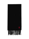 Small Heart Logo Wool Scarf Black - AMI - BALAAN 2