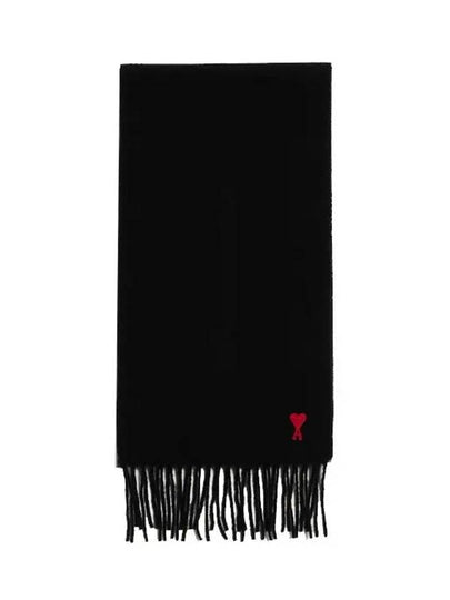 Small Heart Logo Wool Scarf Black - AMI - BALAAN 2