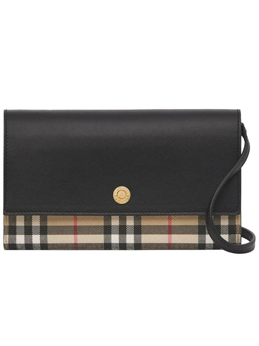 Hannah Check Leather Cross Bag Black Beige - BURBERRY - BALAAN.