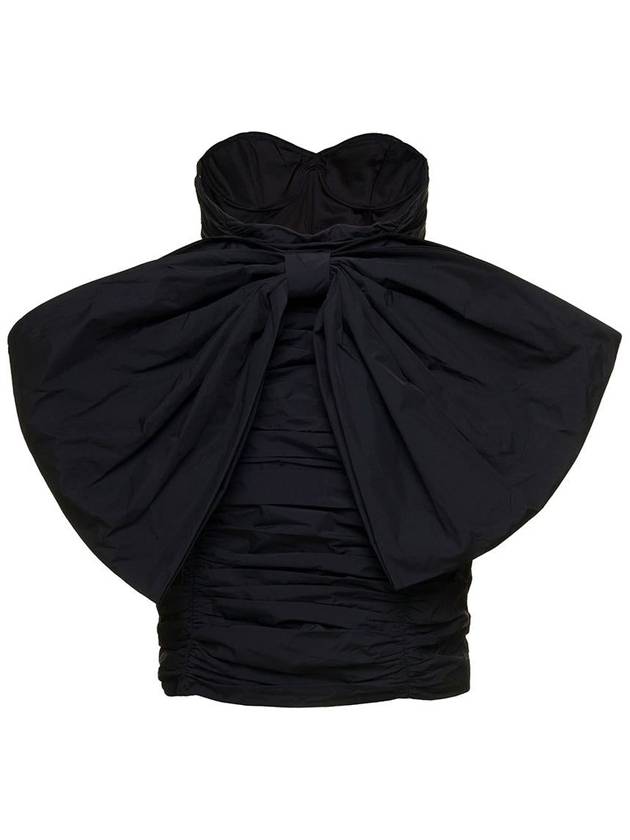 Mini Black Pleated Dress With Oversized Box On The Back In Taft Woman Rotate - ROTATE - BALAAN 2