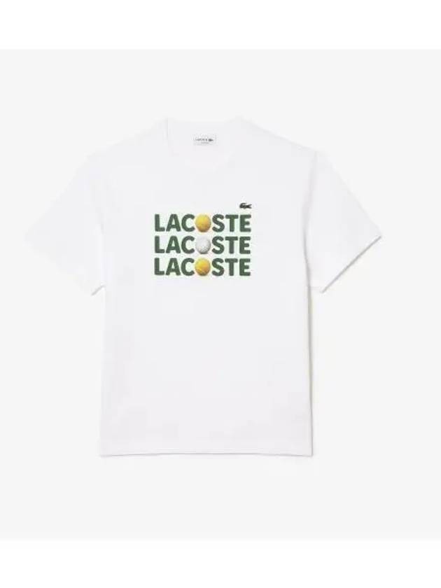 Men s Heavy Jersey Lettering Ball Graphic T Shirt White - LACOSTE - BALAAN 1