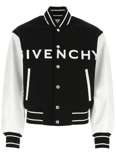 Logo Leather Wool Bomber Jacket Black - GIVENCHY - BALAAN 2