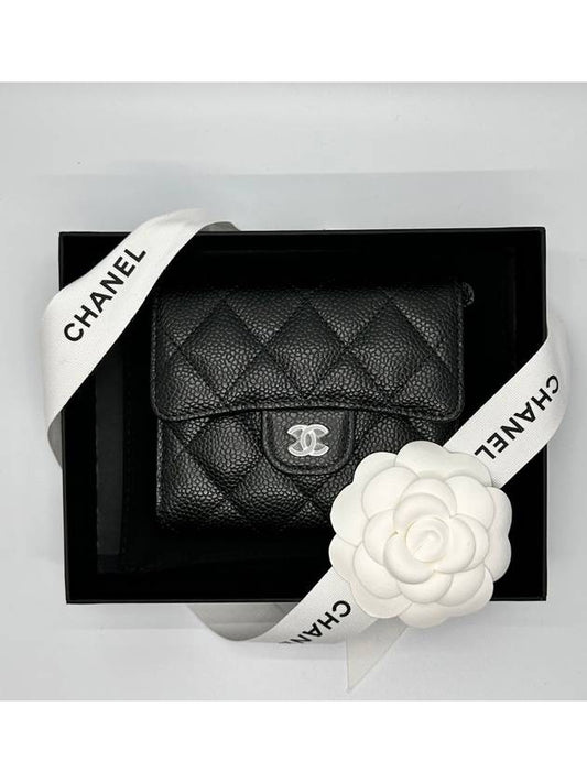 Domestic Department Store A S Available Classic Caviar Black Silver Ring Wallet AP0231 - CHANEL - BALAAN 1