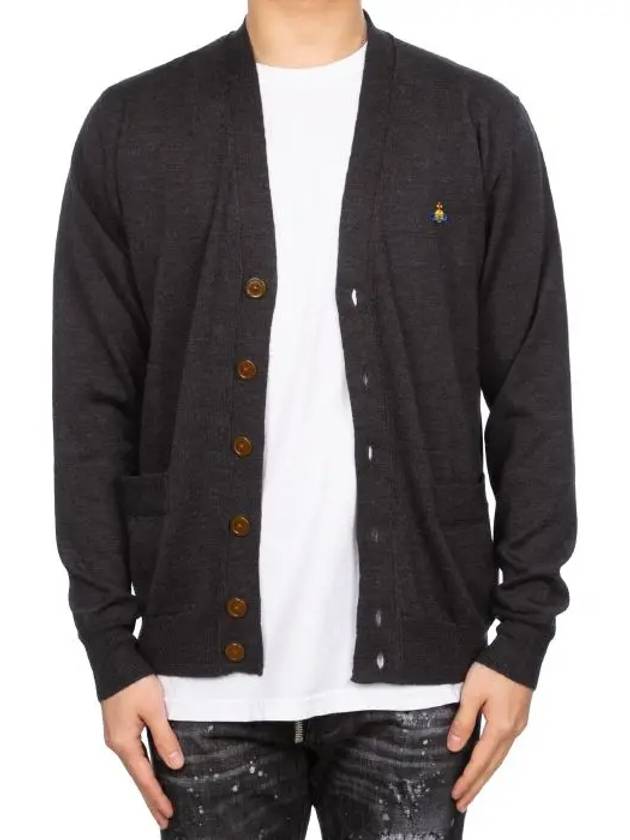 Men's Logo Wool V-Neck Cardigan Vintage Black - VIVIENNE WESTWOOD - BALAAN.