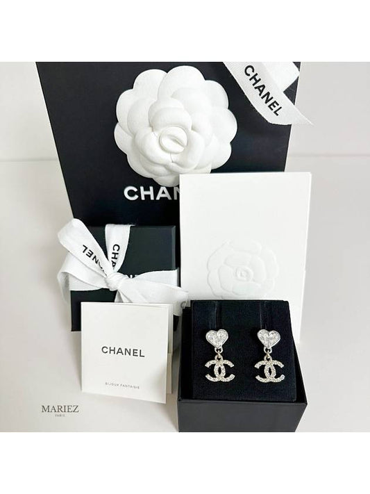 Crystal Heart Drop CC Logo Earrings ABA909 - CHANEL - BALAAN 1