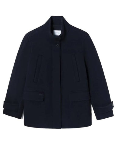 Women's Wool High Neck Single Coat Dark Navy - LACOSTE - BALAAN 1