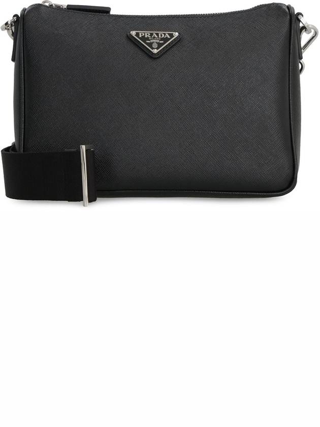 triangle logo leather shoulder bag black - PRADA - BALAAN 3