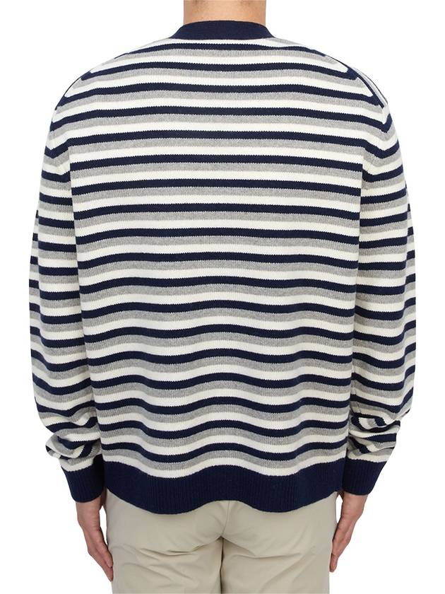 Fox Head Intarsia Striped Comfort Cardigan Navy White - MAISON KITSUNE - BALAAN 4