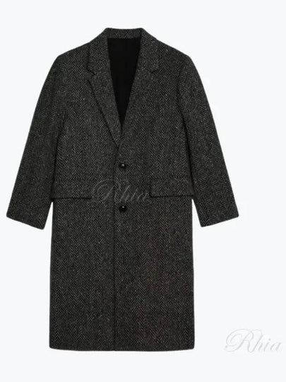 Chevron Pattern Wool Single-Breasted Structured Coat Grey Black - AMI - BALAAN 2