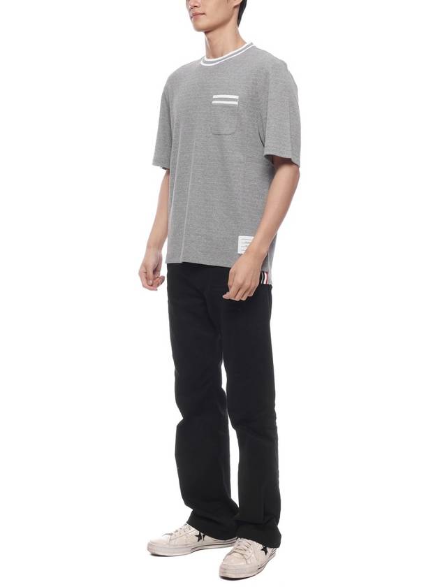 Pointelle Cotton Short Sleeve T-Shirt Light Grey - THOM BROWNE - BALAAN 5