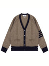 V-Neck 4-Bar Wool Cardigan Brown - THOM BROWNE - BALAAN 2