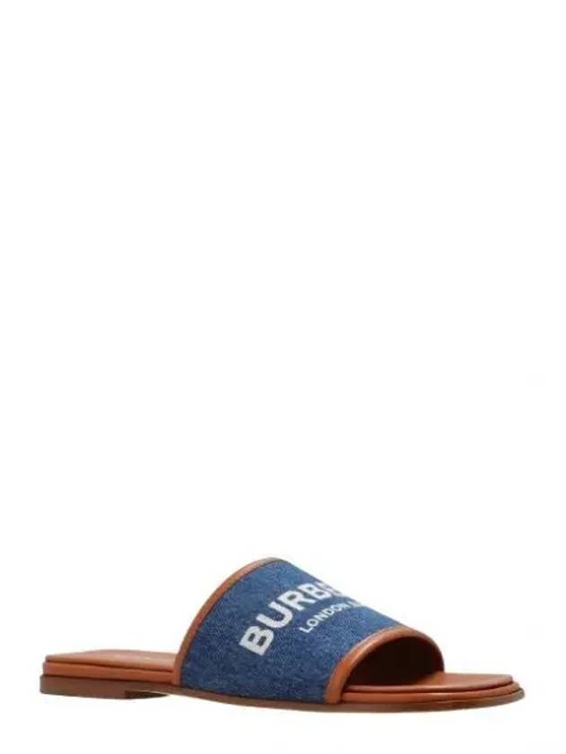 Logo Print Denim Slipper Sandals Blue - BURBERRY - BALAAN 2